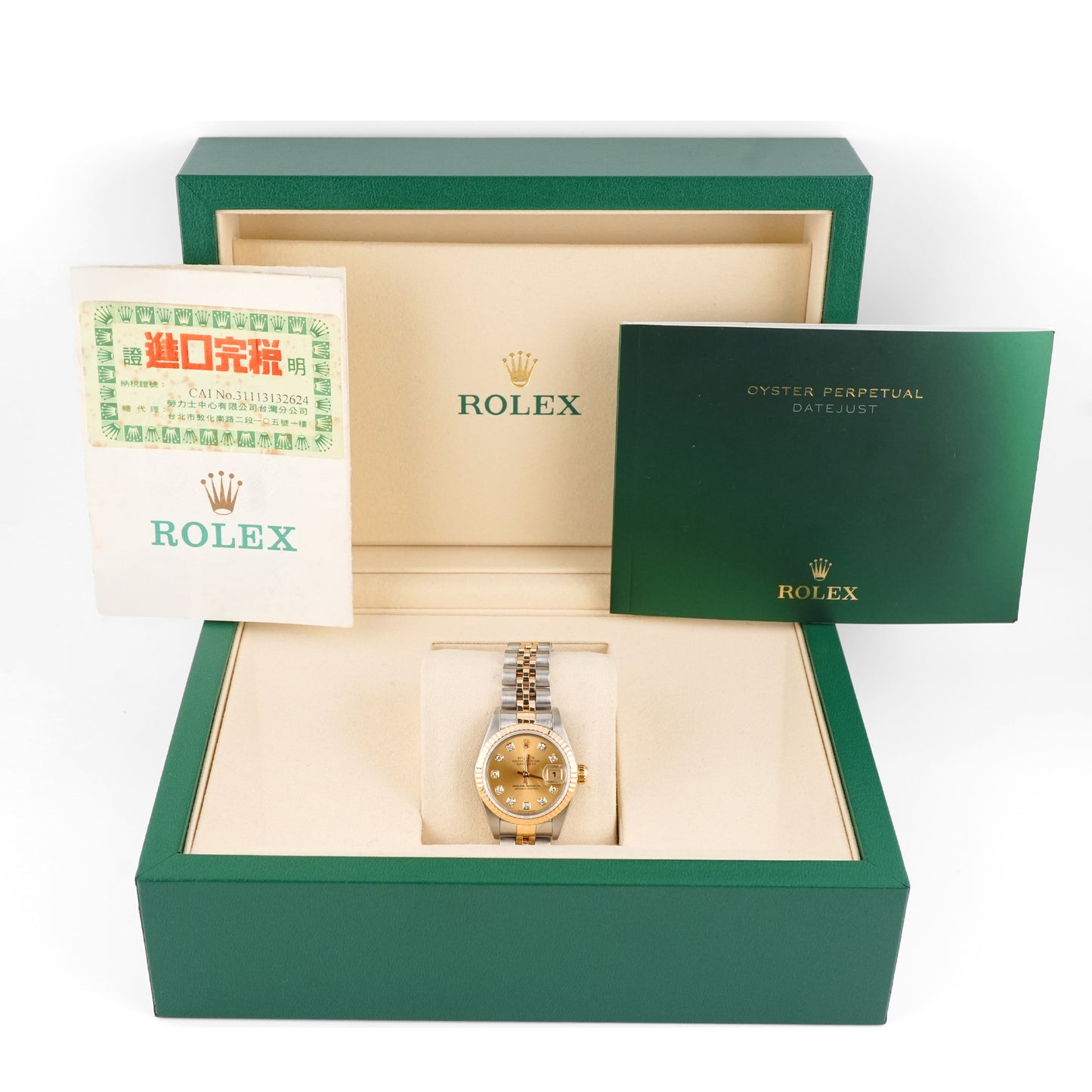 Rolex Datejust Lady Champagne Stick Dial on Jubilee 79173 Papers 2003