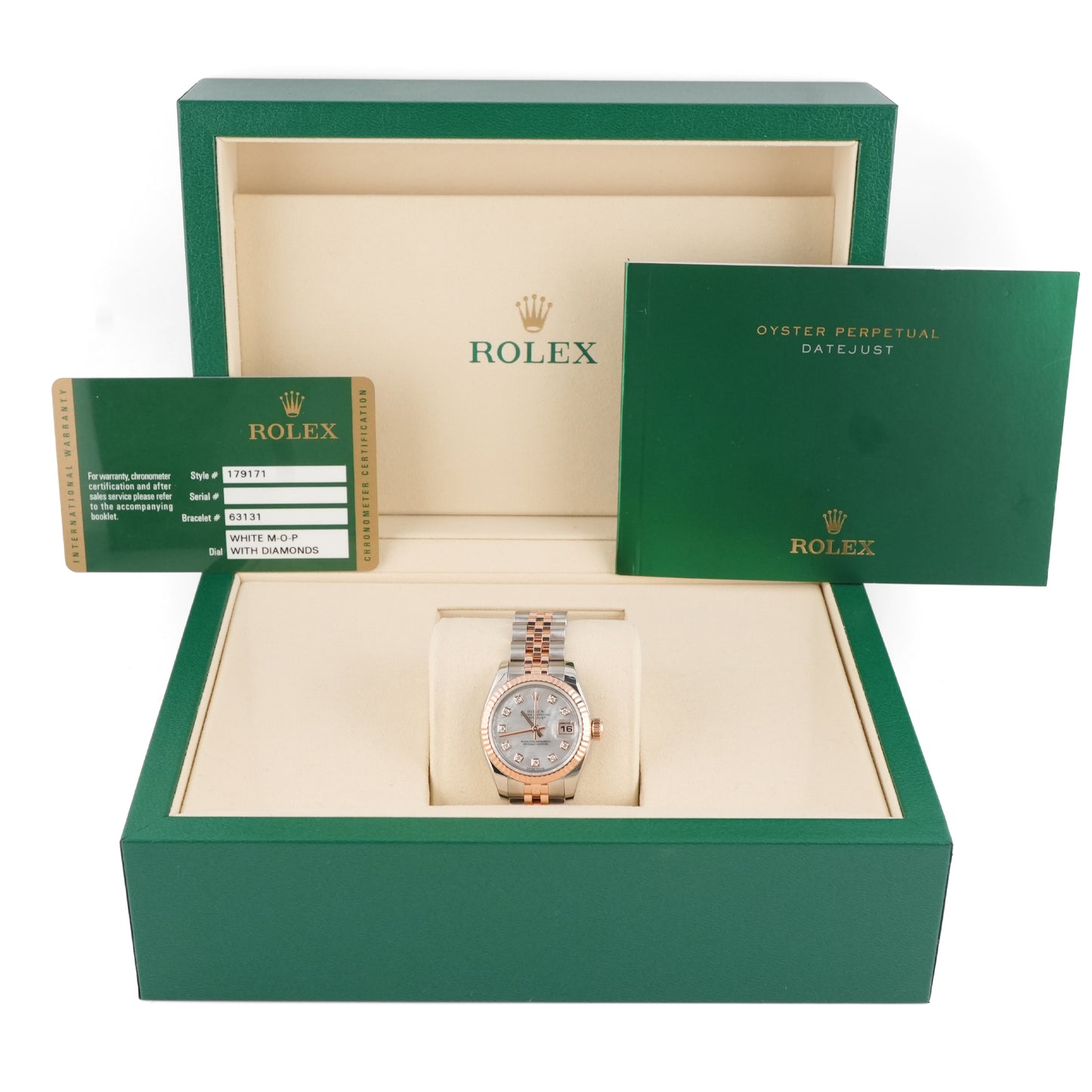 Rolex Datejust Lady Mother of Pearl Diamond Dial on Jubilee 179171 Card 2011