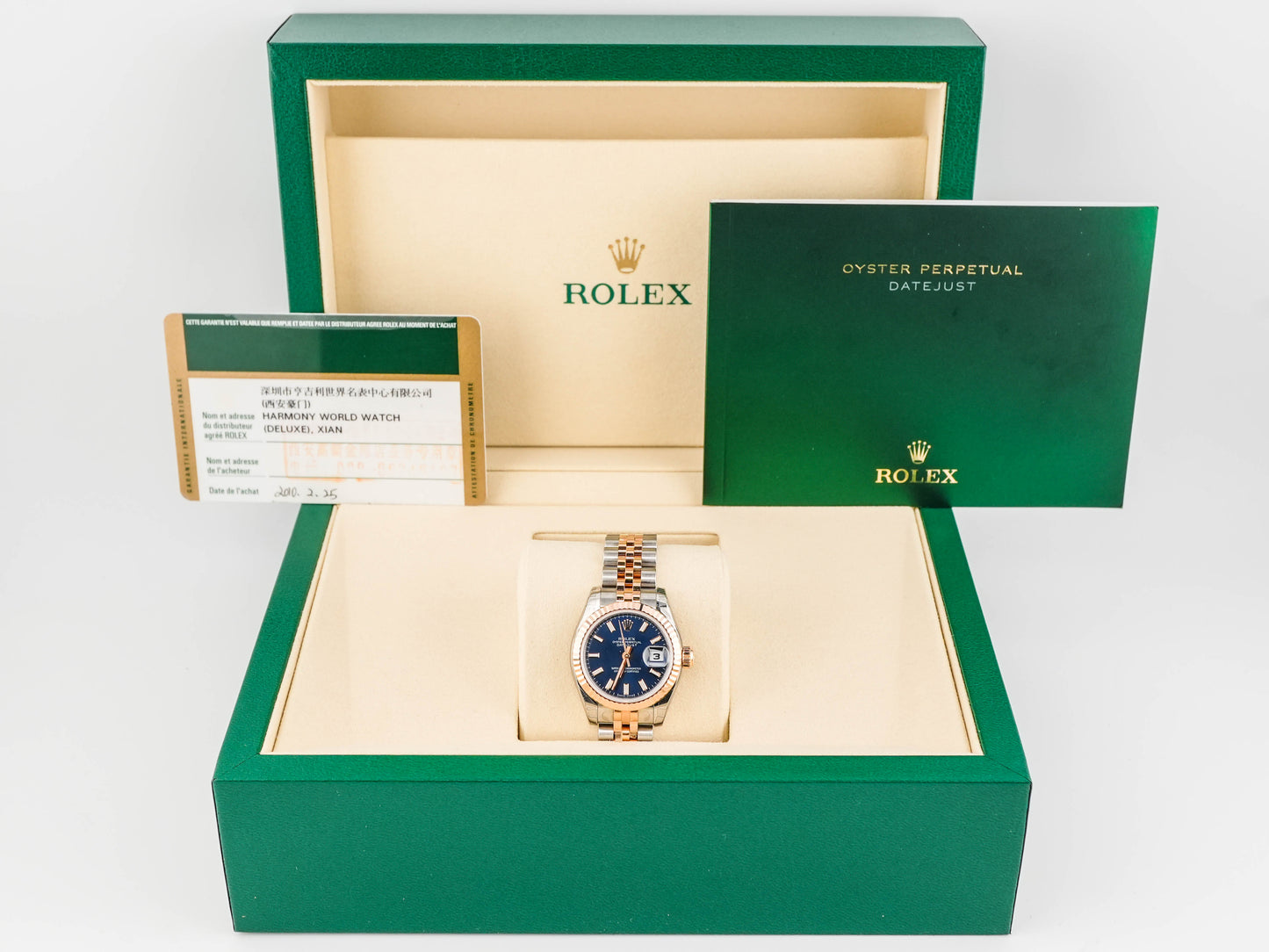 Rolex Datejust Lady Blue Stick Dial on Jubilee 179171 Card 2010