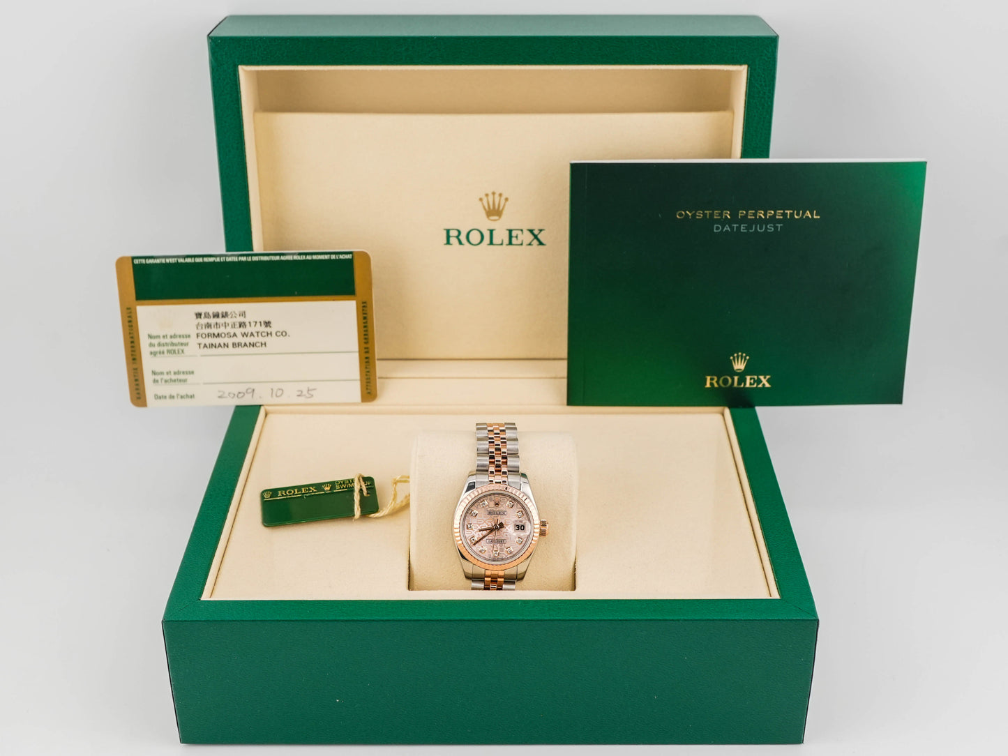 Rolex Datejust Lady Pink Jubilee Diamond Dial on Jubilee 179171 Card 2009