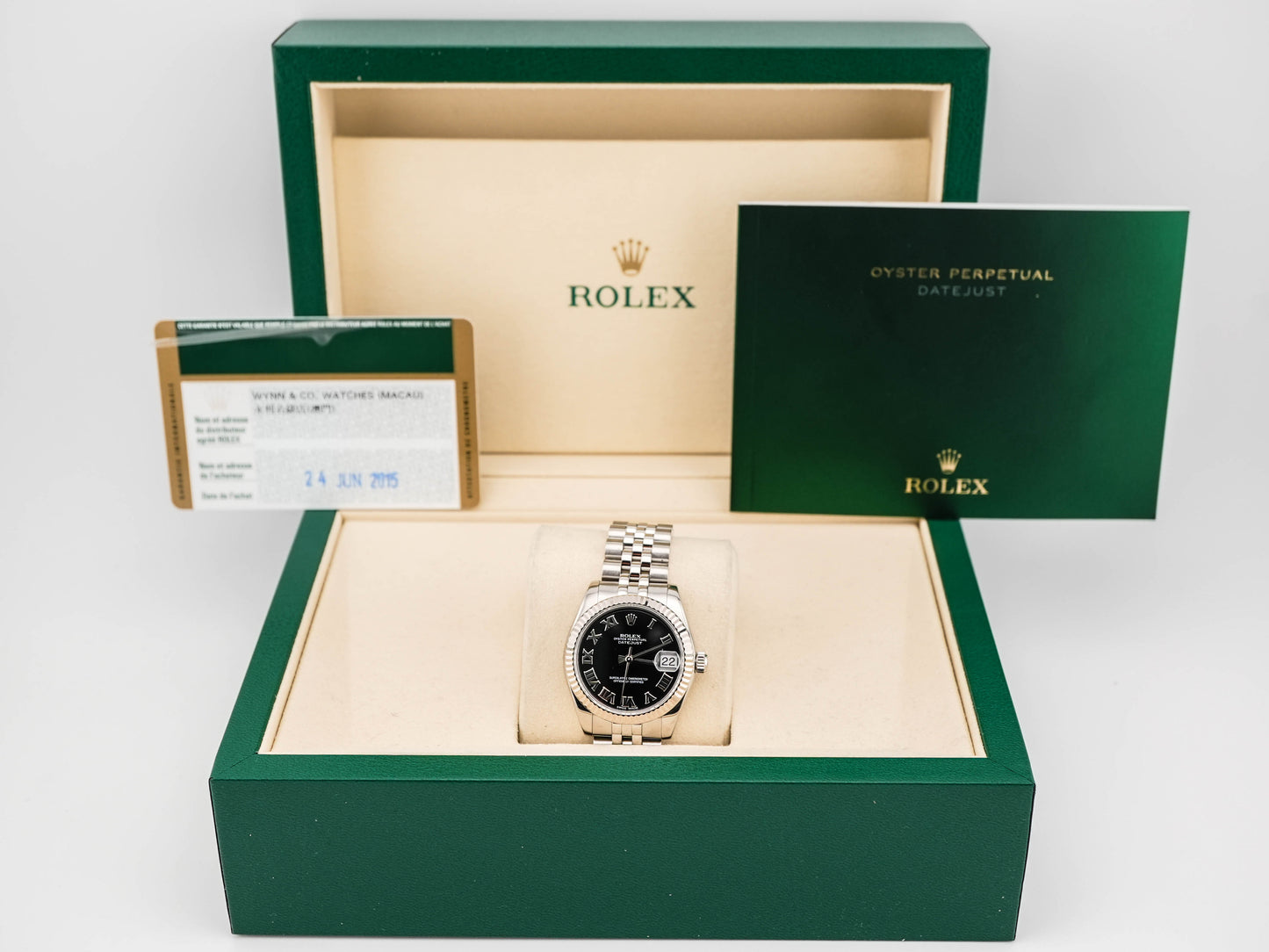 Rolex Datejust 31 Black Roman Dial on Oyster 178274 Card 2015