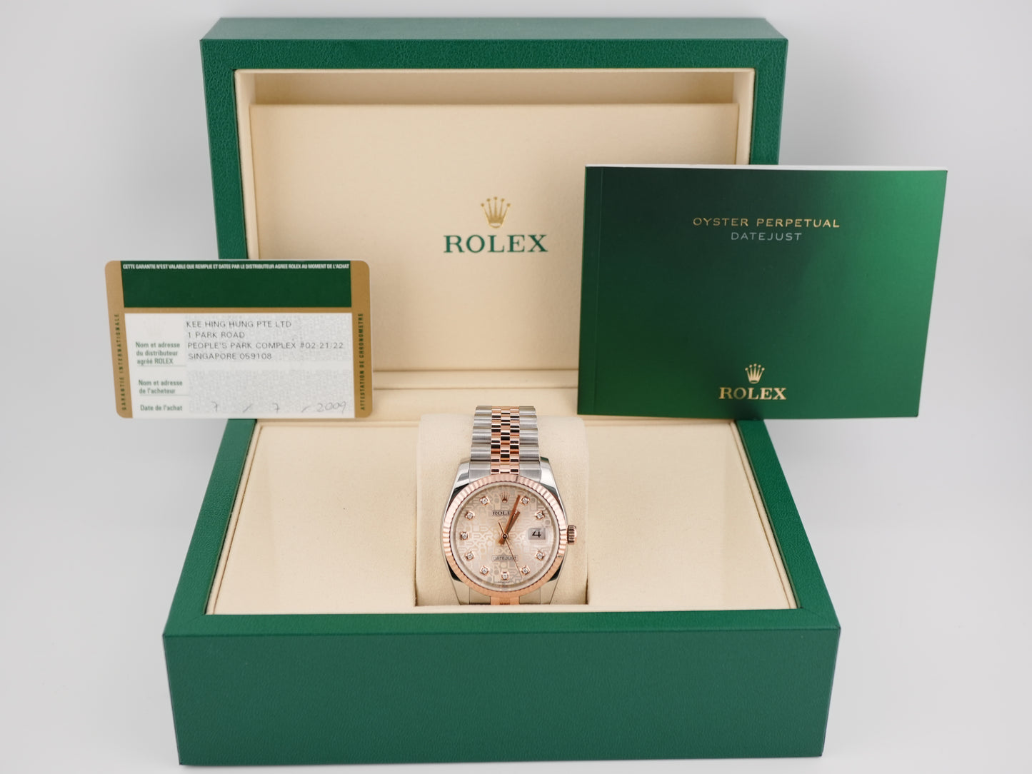 Rolex Datejust Pink Jubilee Diamond Dial on Jubilee 116231 Card 2009