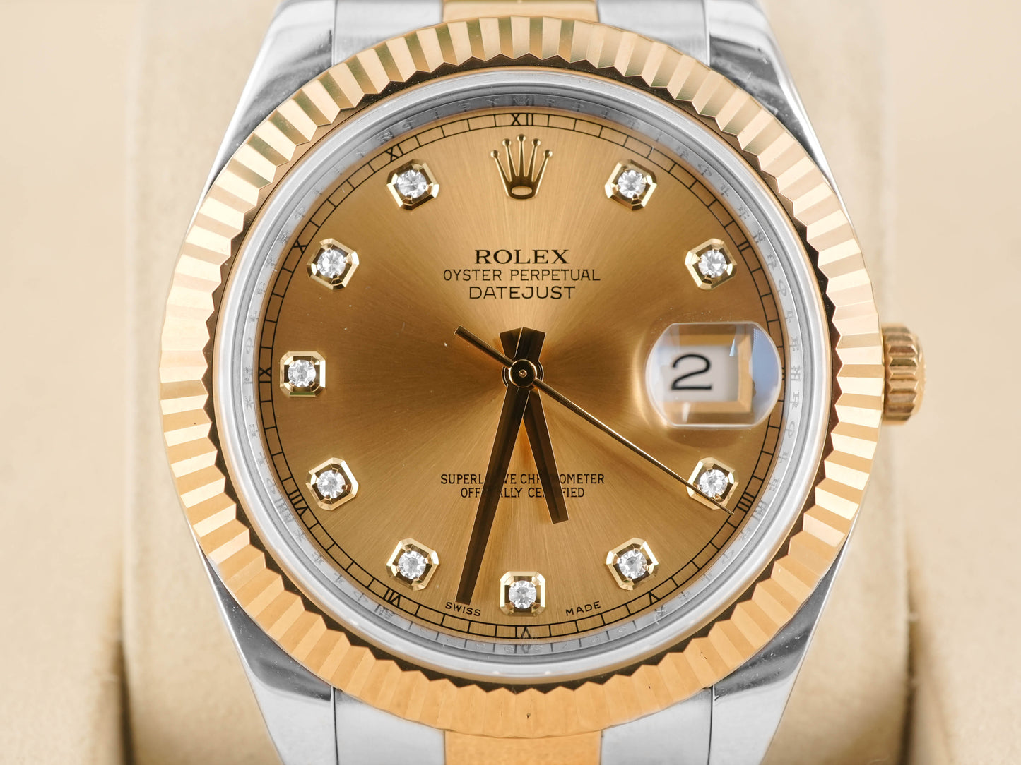 Rolex Datejust II Champagne Diamond Dial on Oyster 116333 Card 2016
