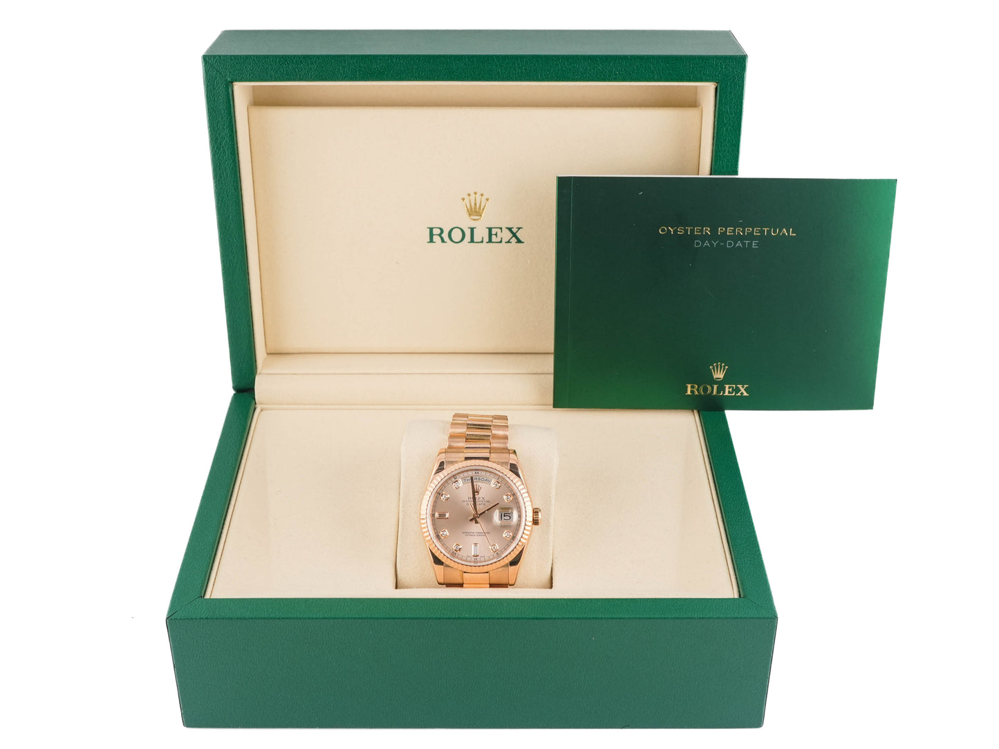 Rolex Day-Date 36 Pink Champagne Diamond Dial on President 118235 2005