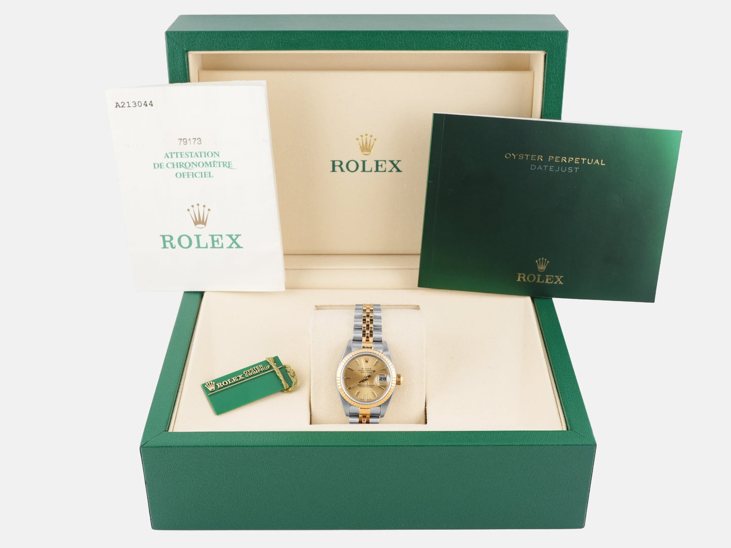 Rolex Datejust Lady Champagne Stick Dial on Jubilee 79173 Papers 1999