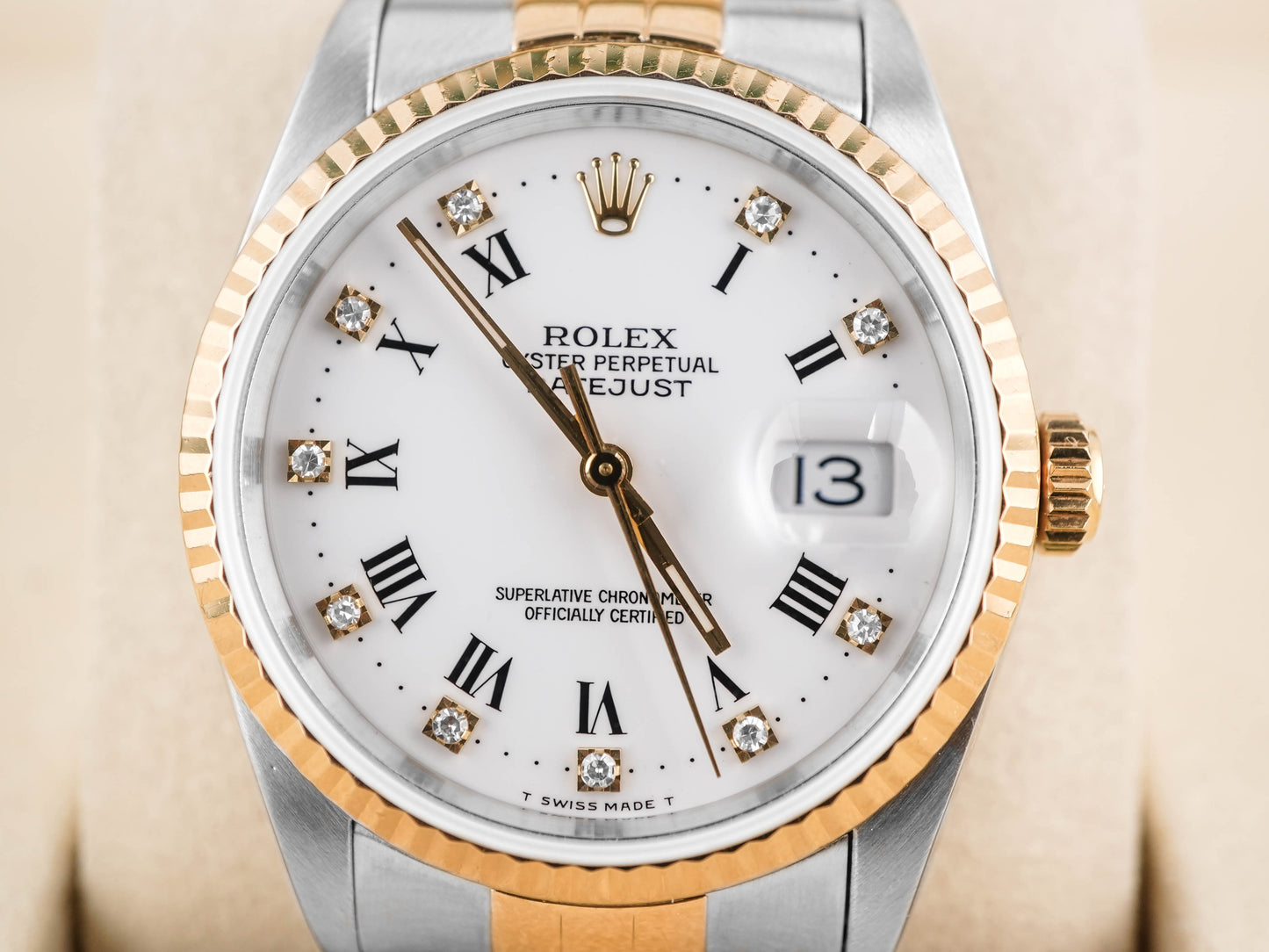 Rolex Datejust 36 White Roman & Diamond Dial on Jubilee 16233 Papers 1990
