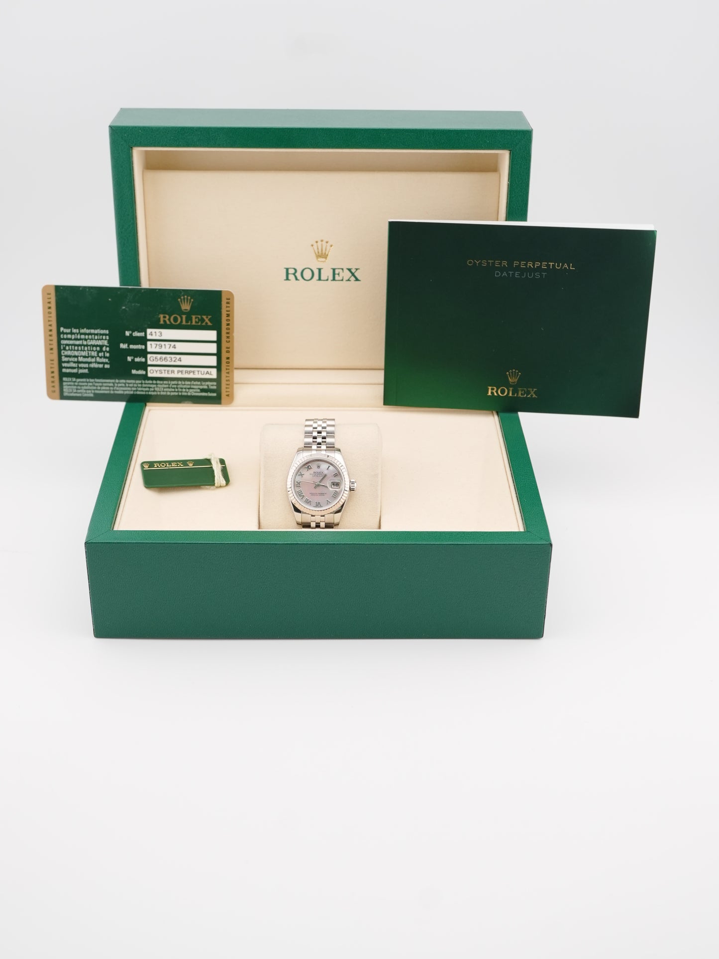 Rolex Datejust Lady Mother Of Pearl White Roman Dial on Jubilee 179174 Card 2012