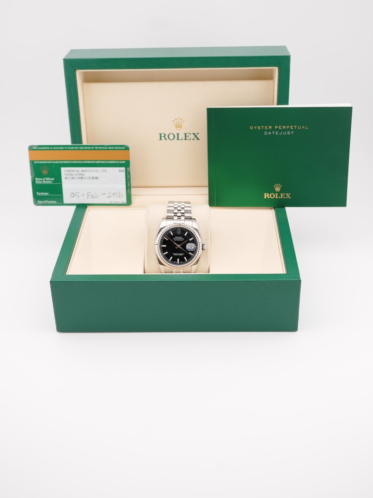 Rolex Datejust Black Dial on Jubilee 116234 Card 2016