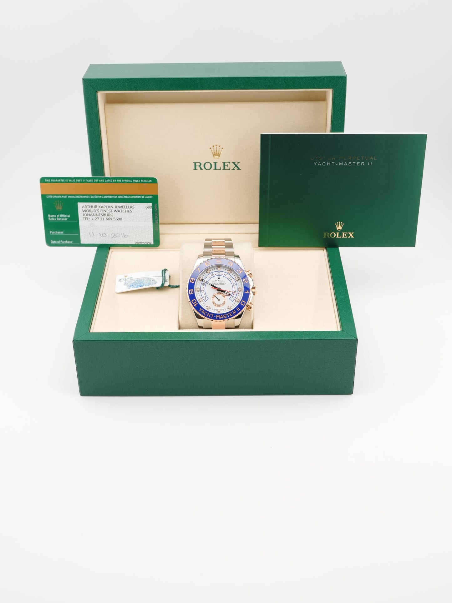 Rolex Yacht-Master II White Dial on Oyster 116681 Card 2016