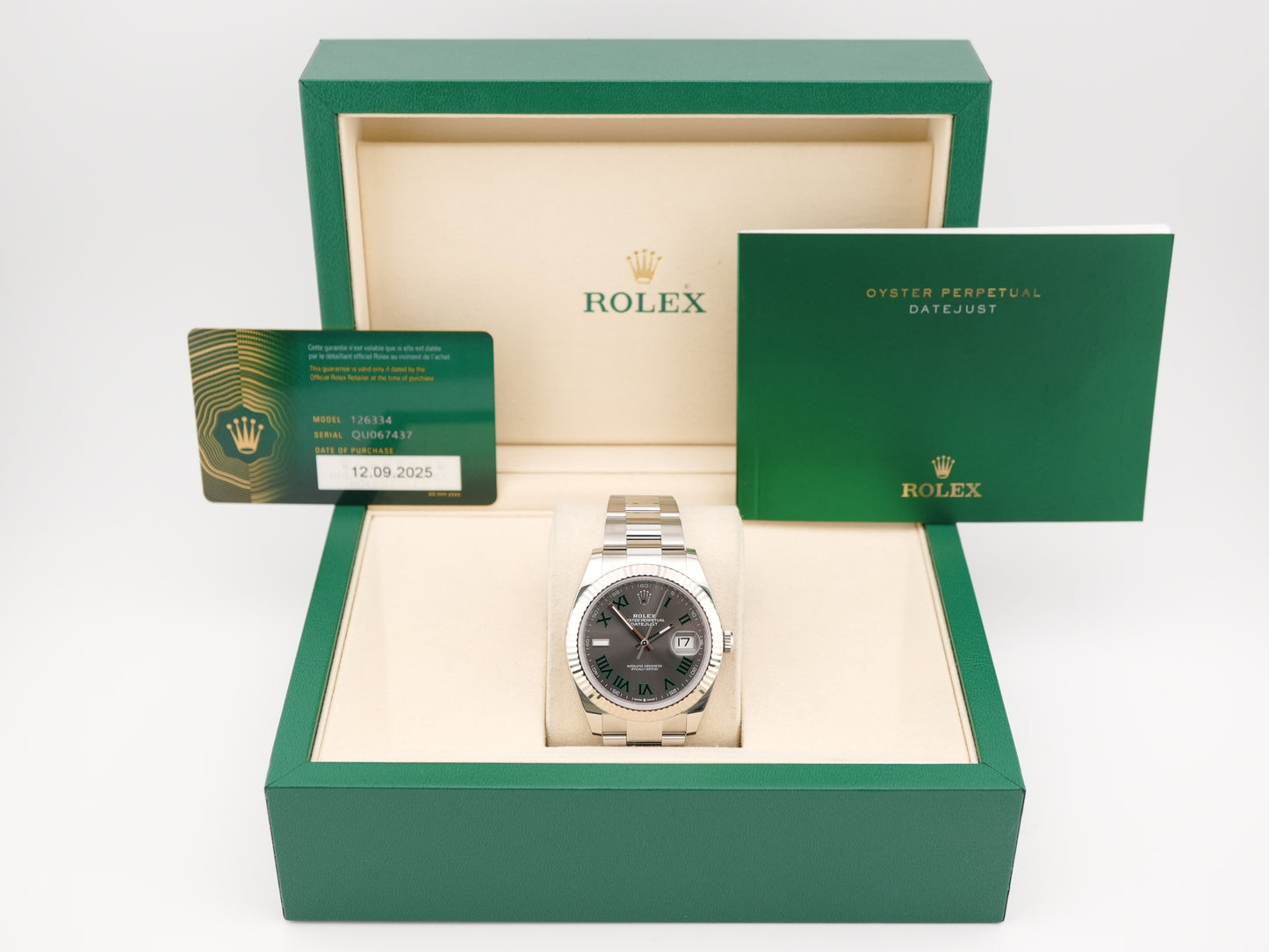 Rolex Datejust 41 Slate Green Roman Dial on Oyster 126334 Card 2025