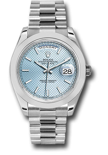Rolex Day-Date 40 Ice Blue Diagonal Motif Index Dial on President 228206 Card 2022