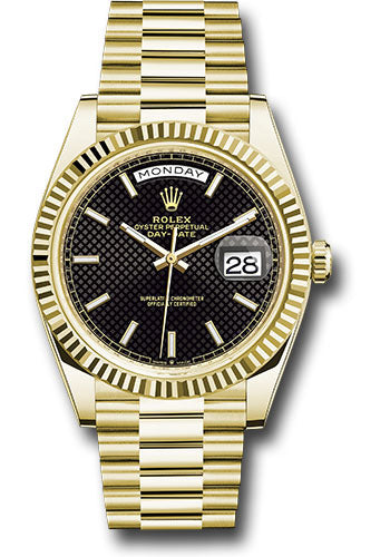 Rolex Day-Date 40 Black Diagonal Motif Index Dial on President 228238 Card 2015