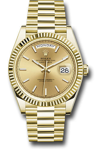 Rolex Day-Date 40 Champagne Index Dial on President 228238 Card 2019
