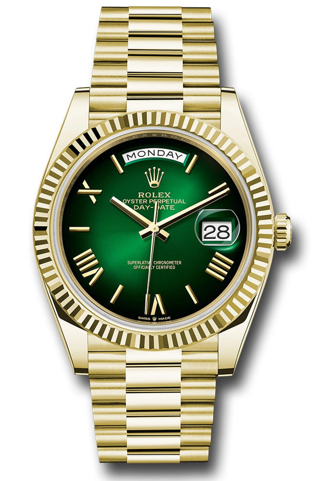 Rolex Day-Date 40 Green Ombre Roman Dial on President 228238 Card 2026