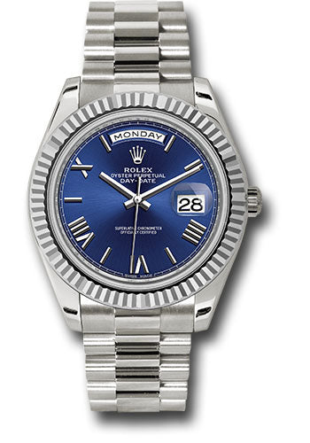 Rolex Day-Date 40 Blue Bevelled Roman Dial on President 228239 Complete