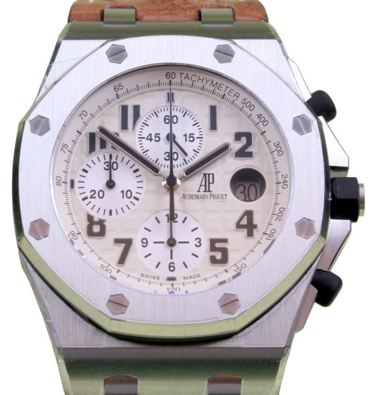 Audemars Piguet Royal Oak Offshore Chronograph Safari White Dial on Blue Rubber 26170ST.OO.D091CR.01 Complete 2013