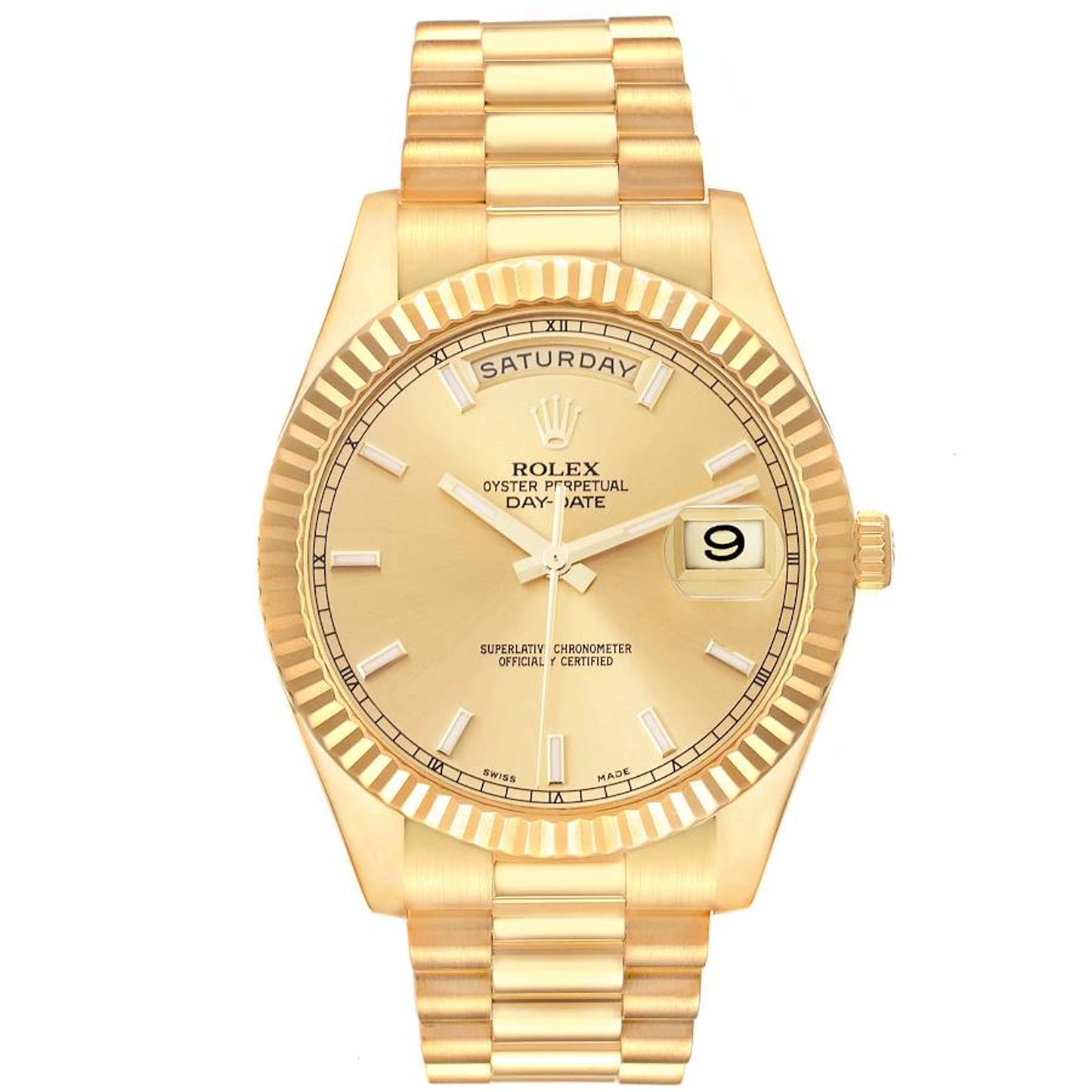 Rolex Day-Date 41 Champagne Stick Dial on President 218238 Card 2013