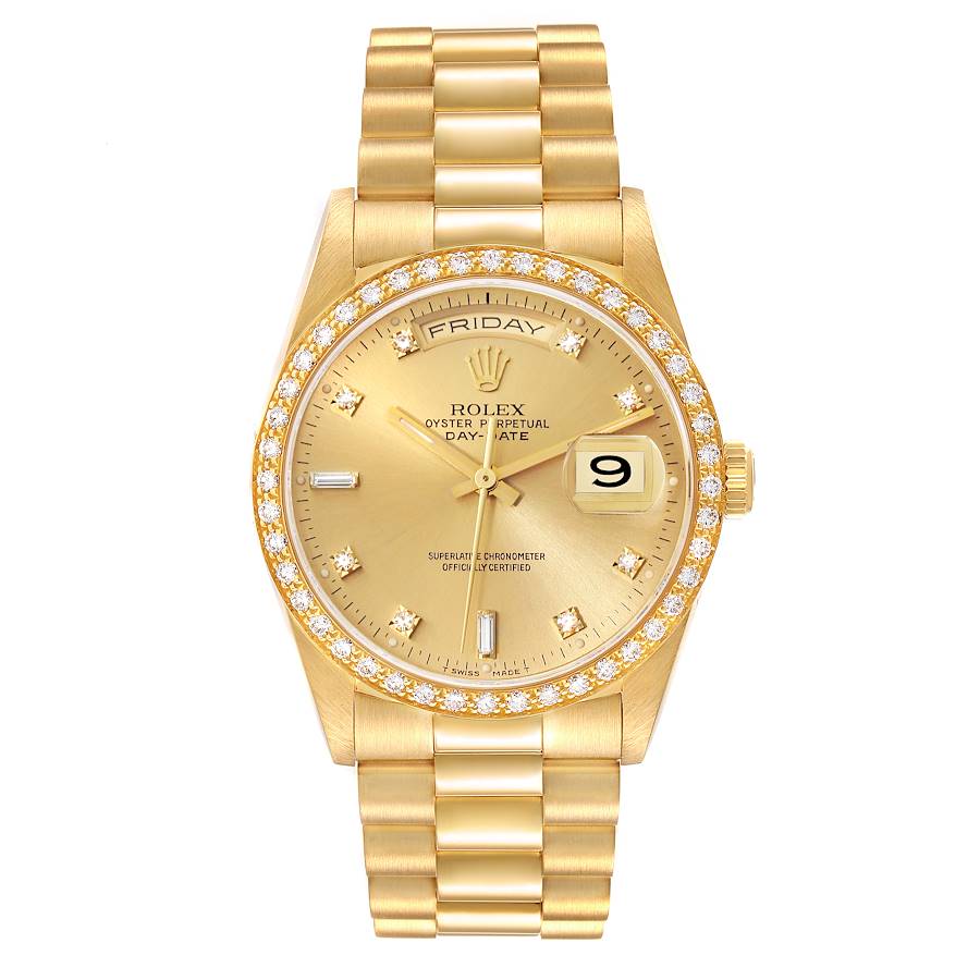 Rolex Day Date 36 Champagne Diamonds Dial on President 18388 1989
