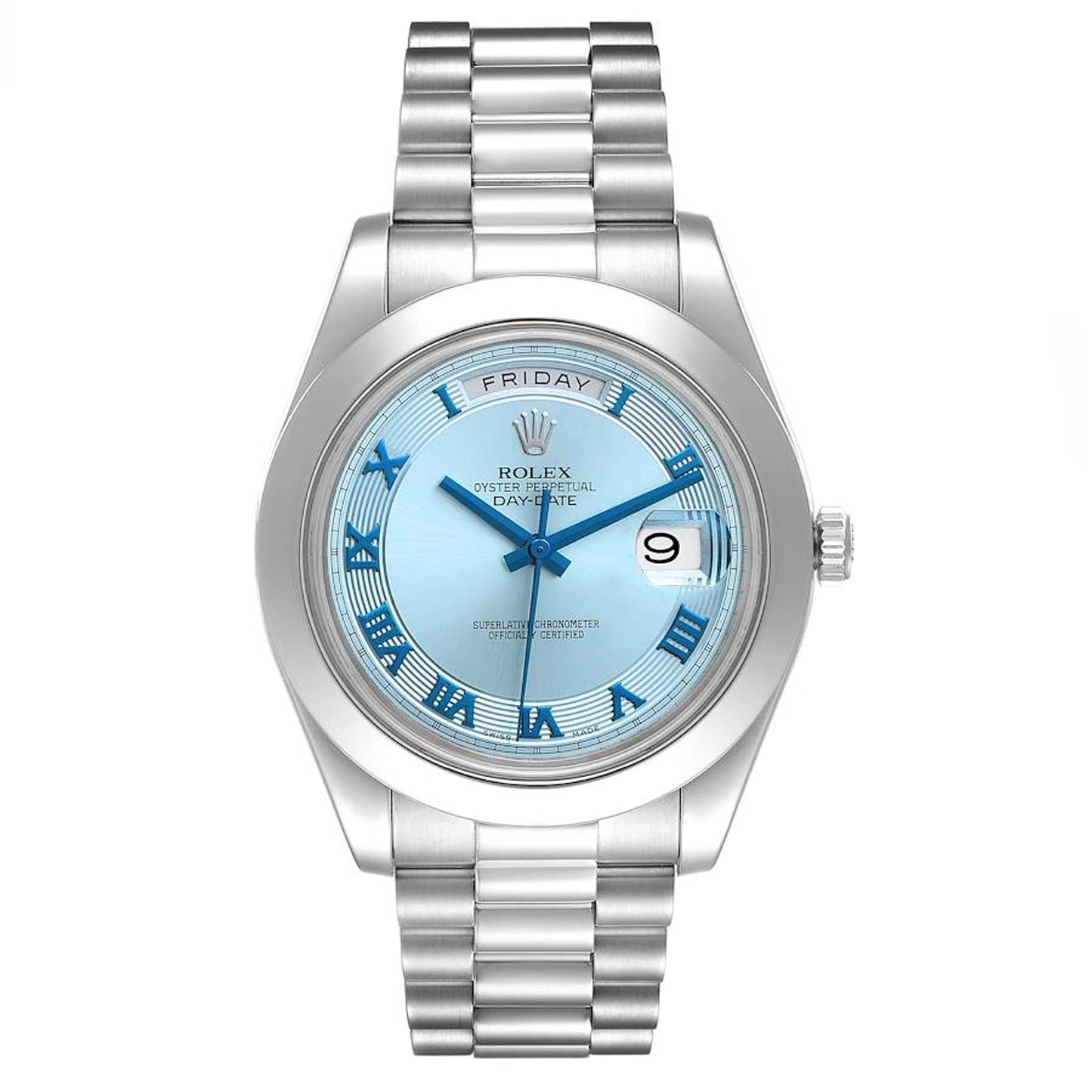 Rolex Day-Date 41 Ice Blue Roman Dial on President 218206 Card 2013