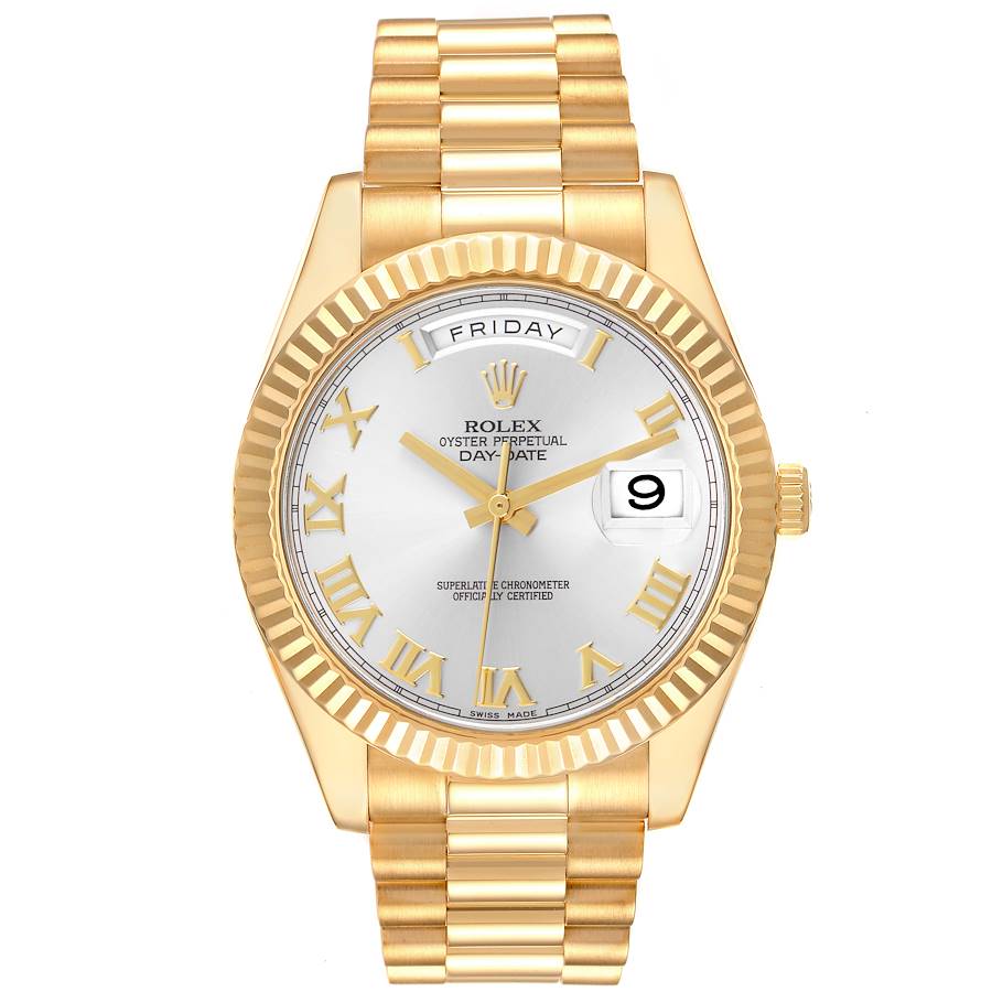 Rolex Day-Date 41 Silver Roman Dial on President 218238 Card 2014