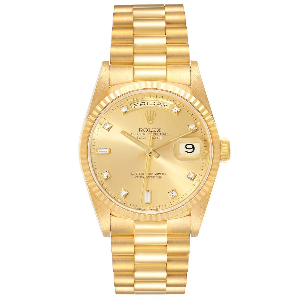 Rolex Day Date 36 Champagne Diamond Dial on President 18238 Complete 1990