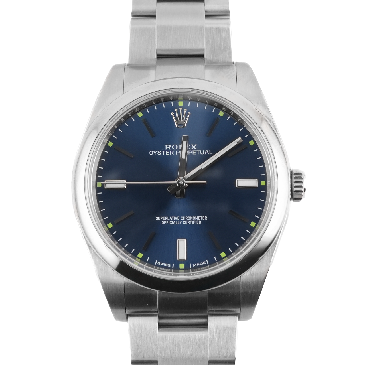Rolex Oyster Perpetual 39 Blue Index Dial on Oyster 114300 Card 2015