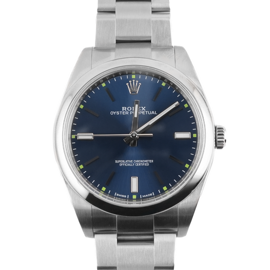 Rolex Oyster Perpetual 39 Blue Index Dial on Oyster 114300 Card 2015