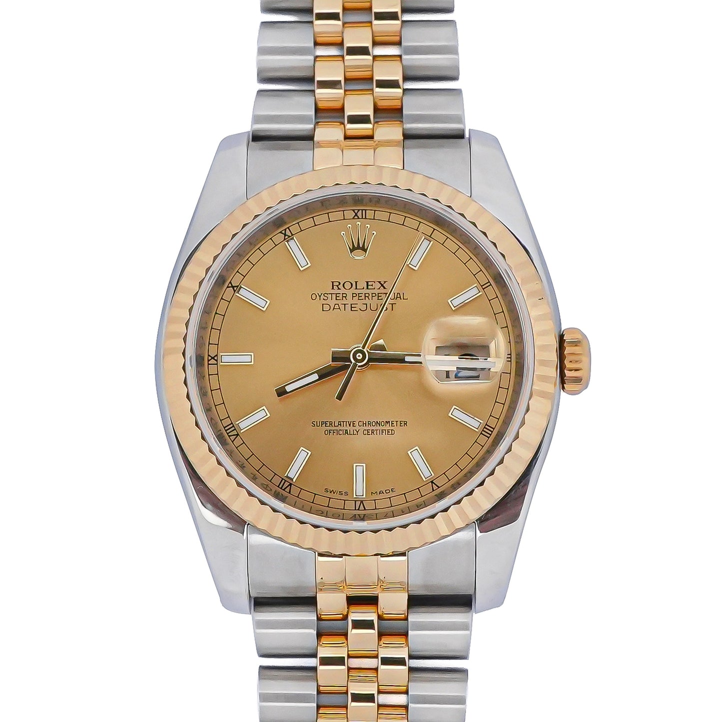 Rolex Datejust 36 Champagne Stick Dial on Jubilee 116233 Card 2015