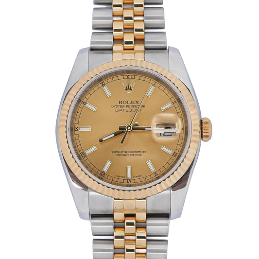 Rolex Datejust 36 Champagne Stick Dial on Jubilee 116233 Card 2015