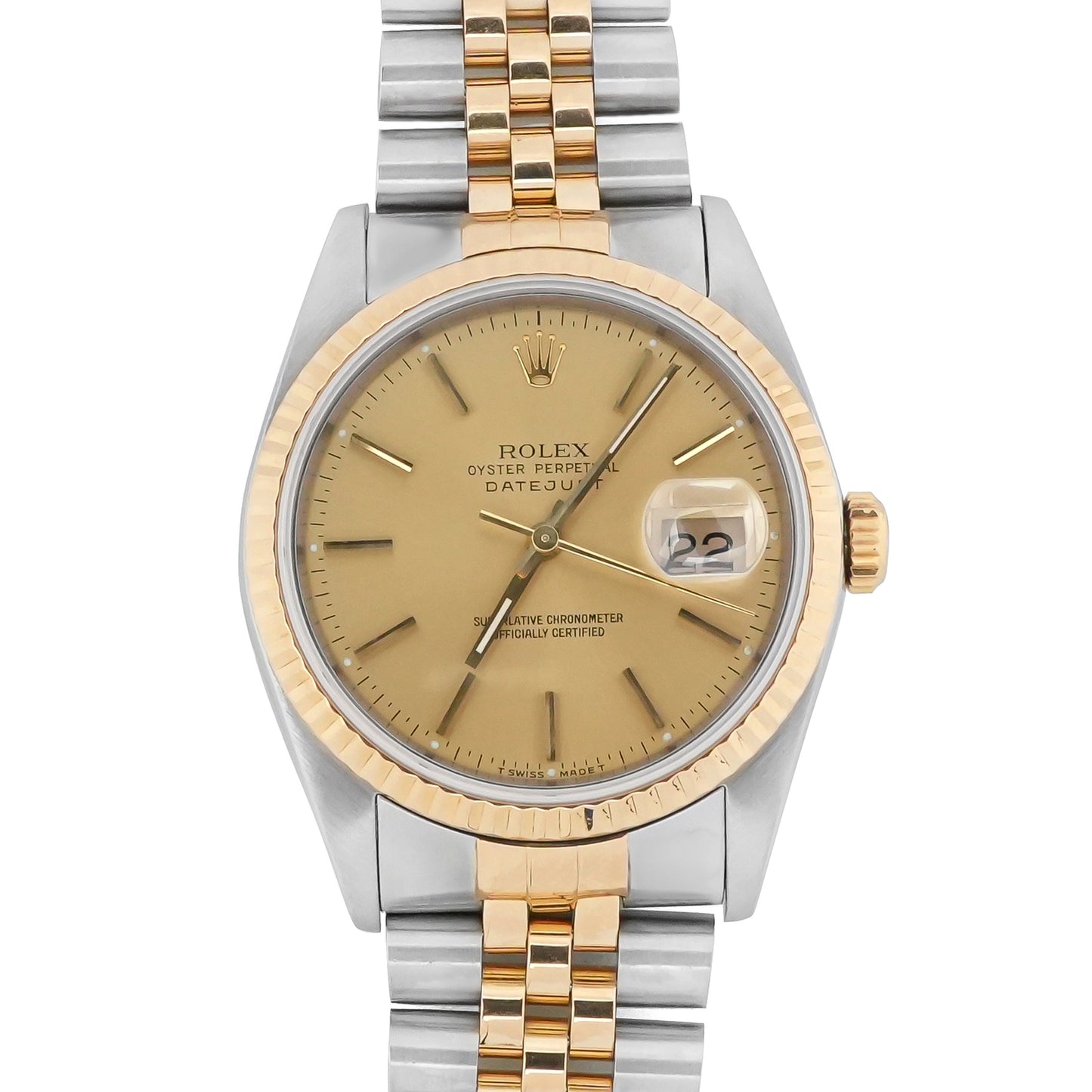 Rolex Datejust 36 Champagne Stick Dial on Jubilee 16233 Papers 1989