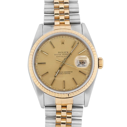 Rolex Datejust 36 Champagne Stick Dial on Jubilee 16233 Papers 1989