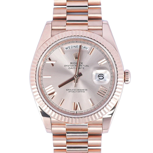 Rolex Day-Date 40 Sundust Bevelled Roman Dial on President 228235 Card 2024