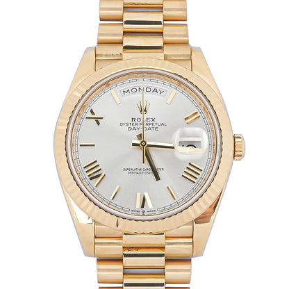 Rolex Day-Date 40 Silver Bevelled Roman Dial on President 228238 Complete 2021