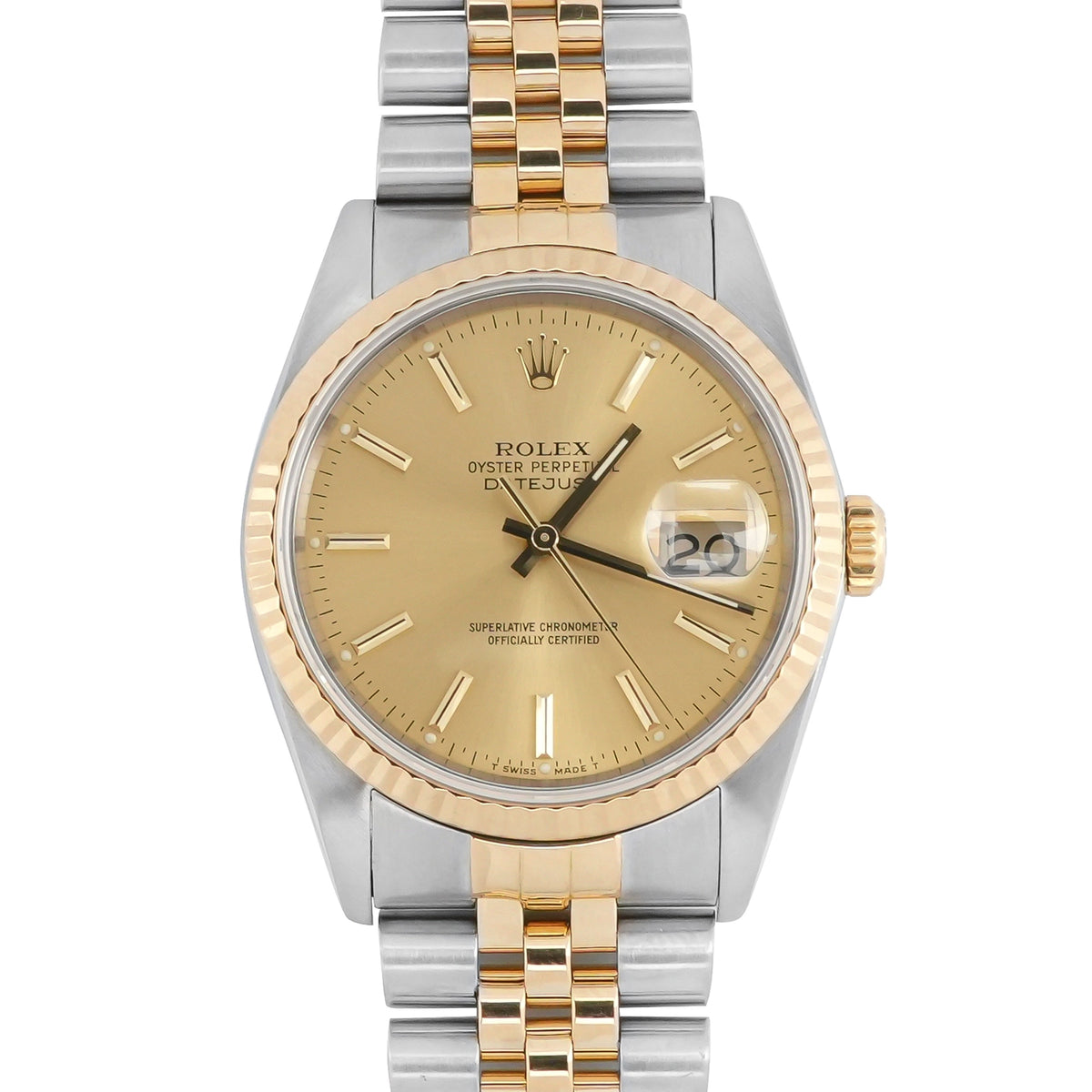 Rolex Datejust 36 Champagne Stick Dial on Jubilee 16233 Papers 1989