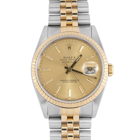 Rolex Datejust 36 Champagne Stick Dial on Jubilee 16233 Papers 1989