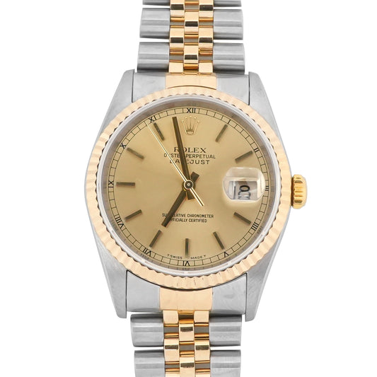 Rolex Datejust 36 Champagne Stick Dial on Jubilee 16233 Papers 2002
