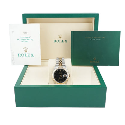Rolex Datejust 36 Black Stick Dial on Jubilee 16233 Papers 2002