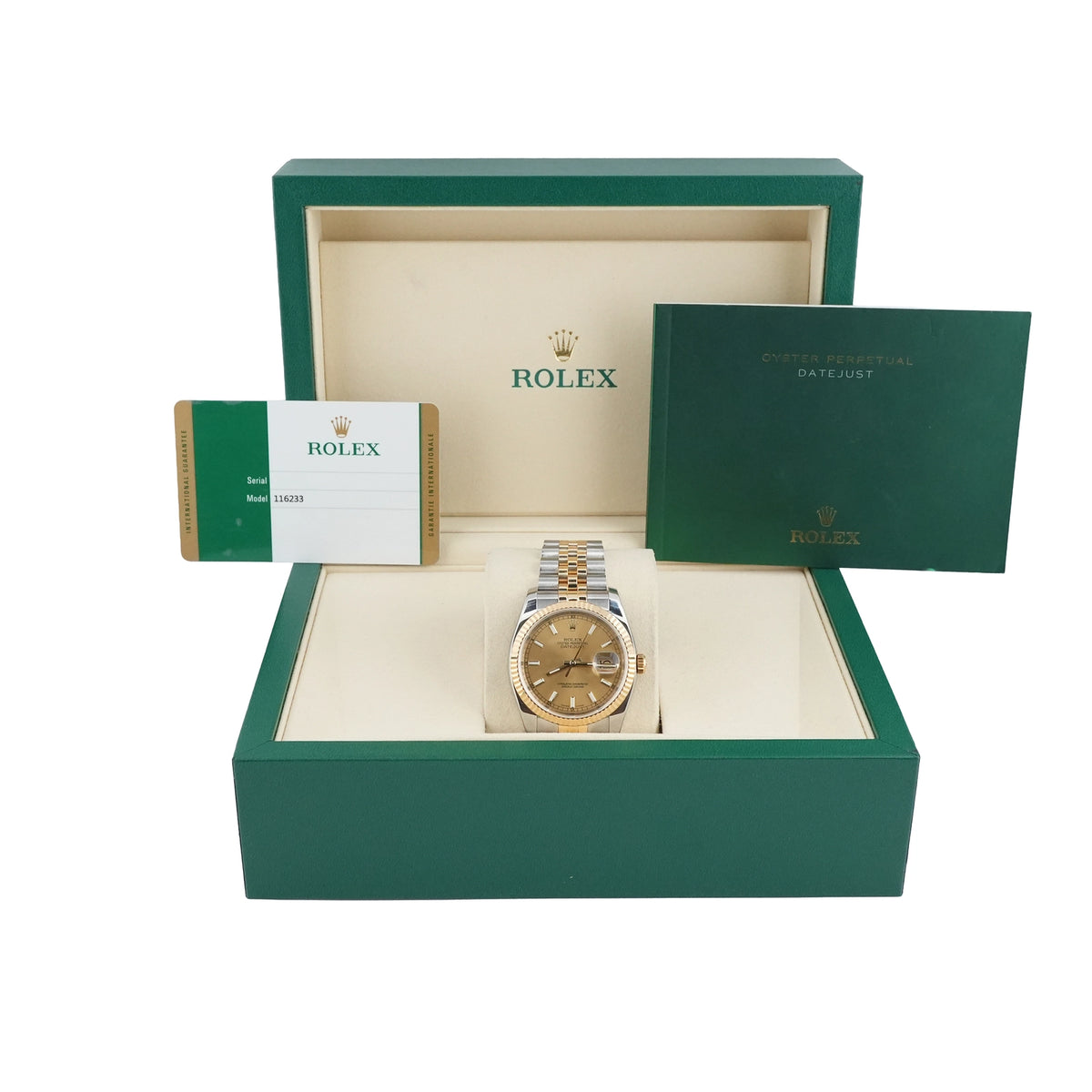 Rolex Datejust 36 Champagne Stick Dial on Jubilee 116233 Card 2015