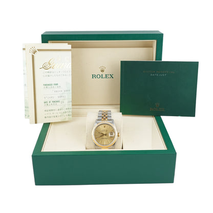 Rolex Datejust 36 Champagne Stick Dial on Jubilee 16233 Papers 1993