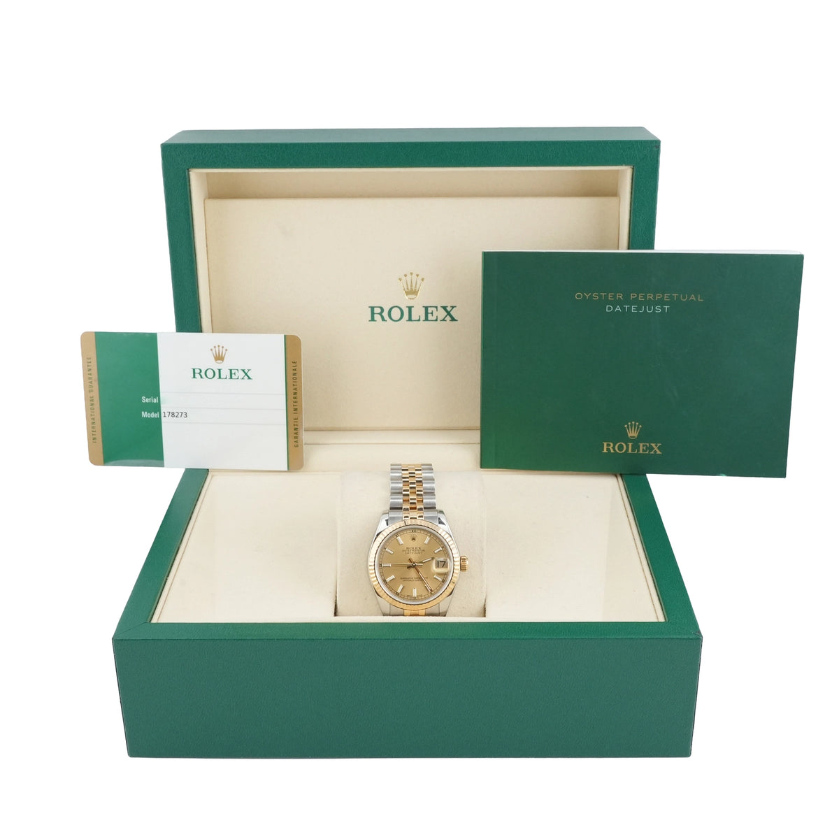 Rolex Datejust 31 Champagne Stick Dial on Jubilee 178273 Card 2016