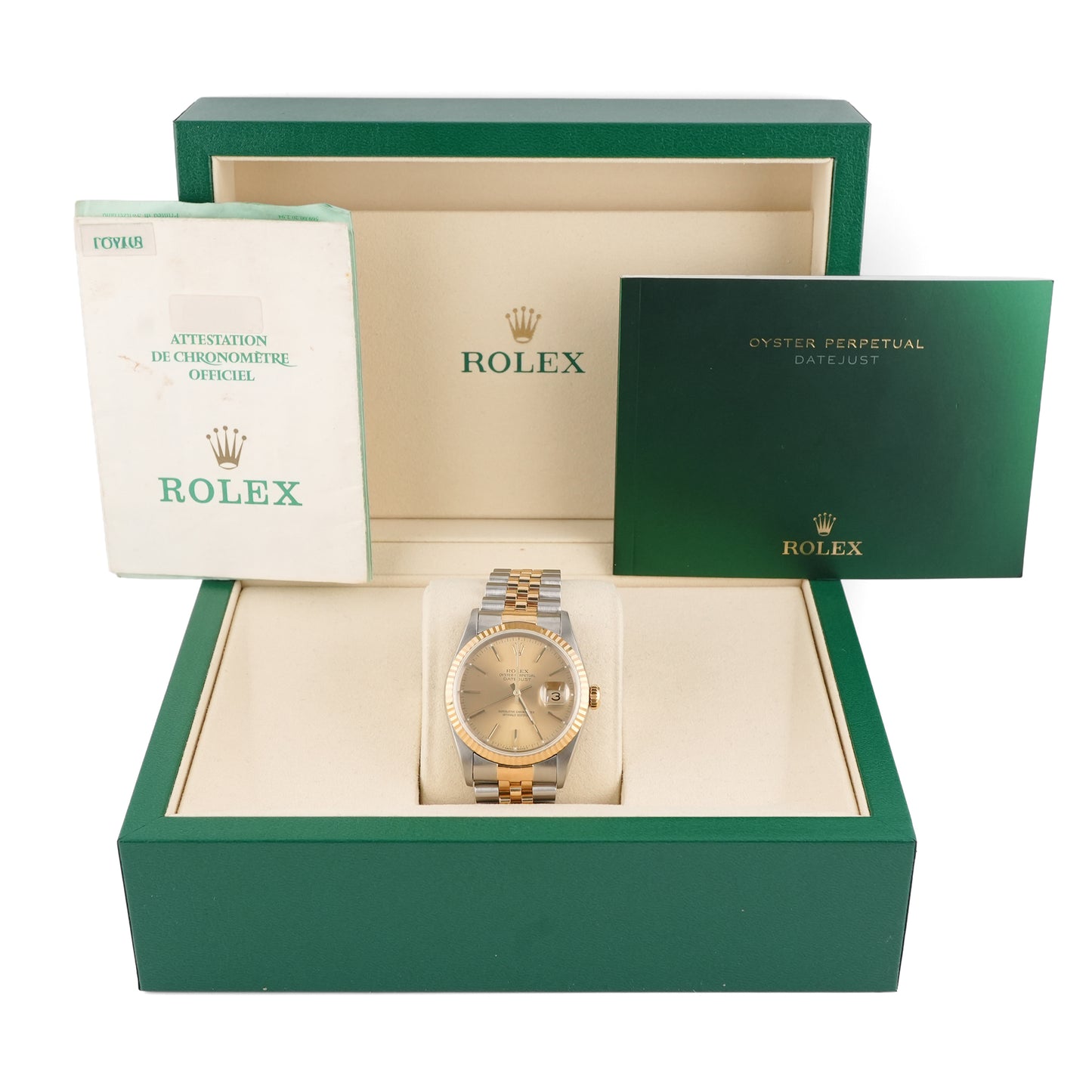 Rolex Datejust 36 Champagne Stick Dial on Jubilee 16233 Papers 1996