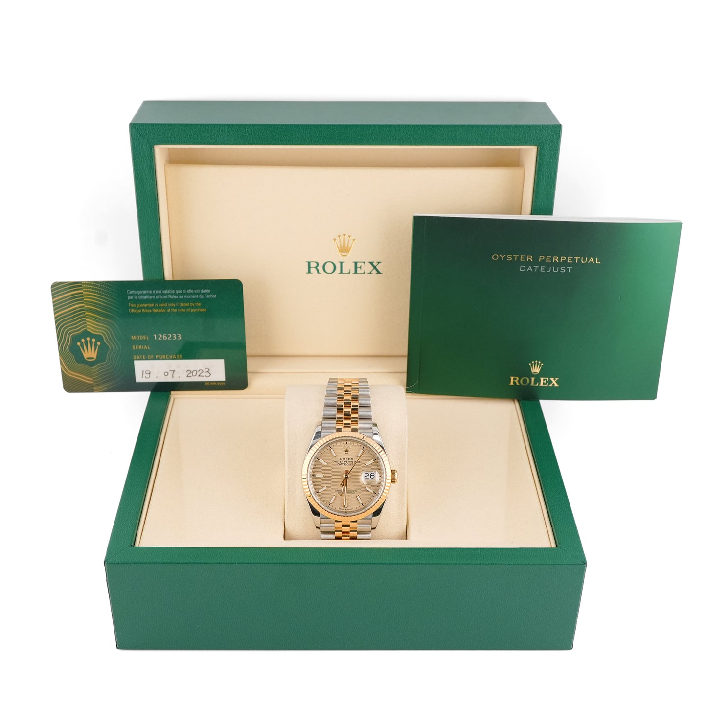 Rolex Datejust Golden Fluted Motif Index Dial on Jubilee 126233 Card 2023