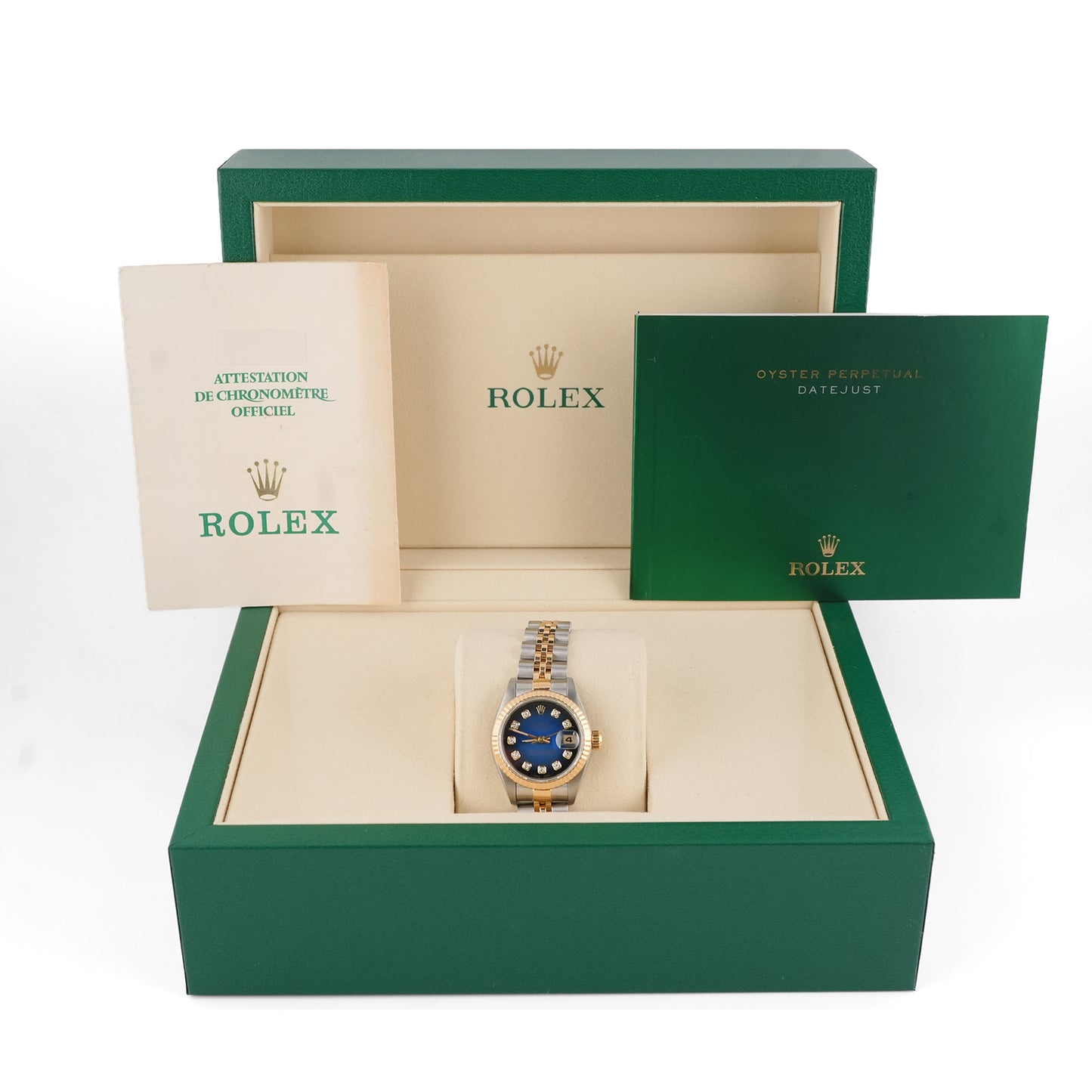 Rolex Datejust Lady 26 Blue Ombre Diamond Dial on Jubilee 69173 Papers 1995