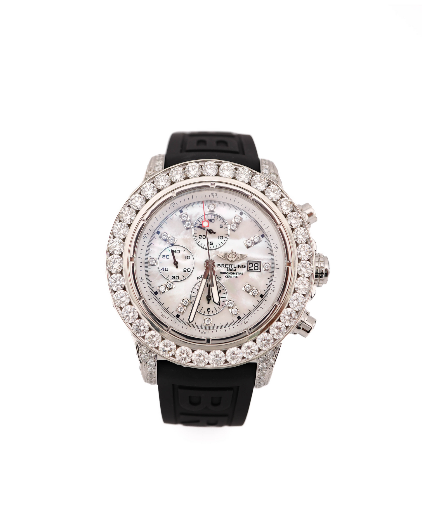 Breitling Super Avenger Custom White MOP Diamond Dial Dial on Rubber Strap A13370 2012
