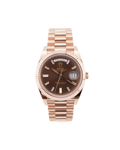 Rolex Day-Date 40 Chocolate Baguette Diamond Dial on President 228235 Card 2025