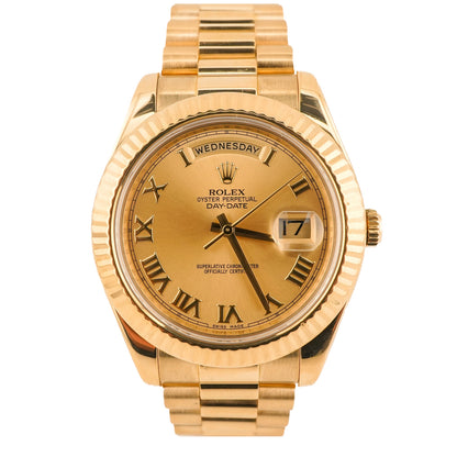 Rolex Day-Date II 41MM Champagne Roman Dial on President 218238 Card 2013