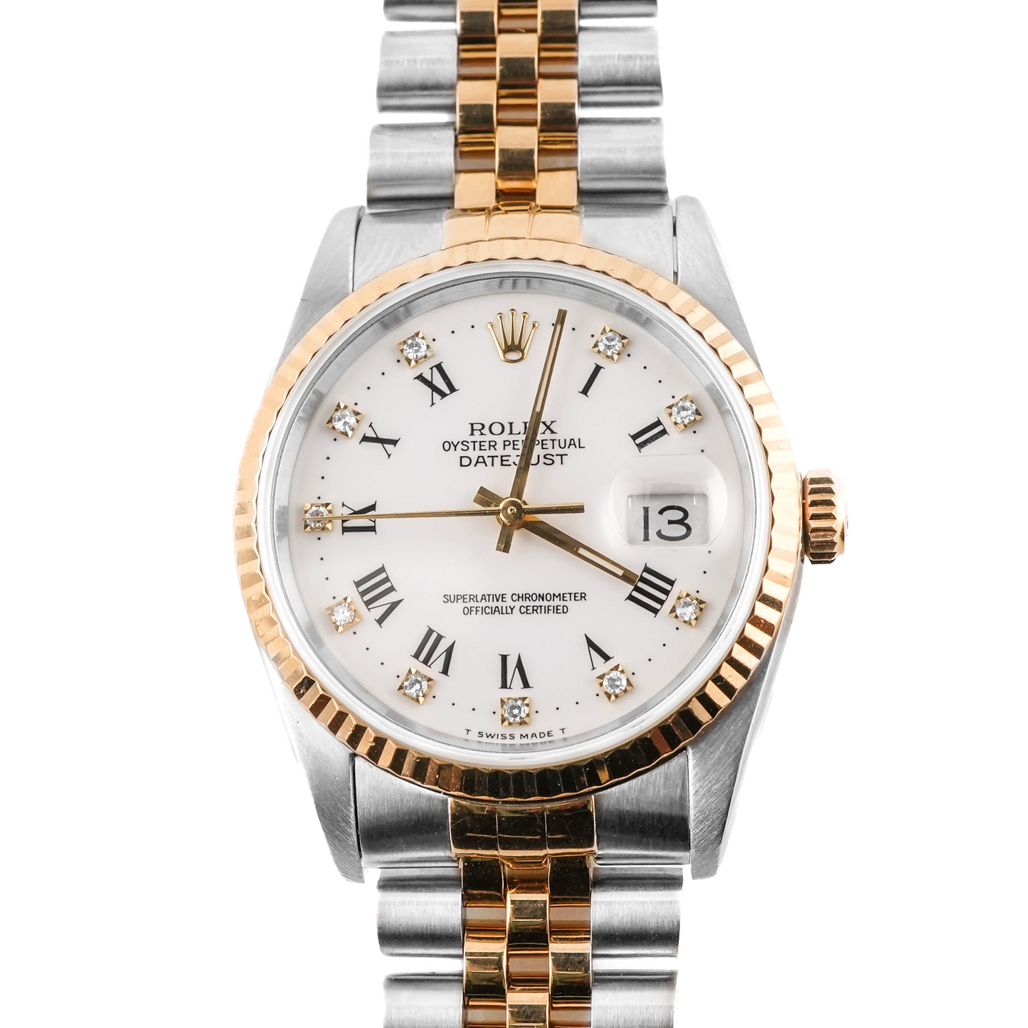 Rolex Datejust 36 White Roman & Diamond Dial on Jubilee 16233 Papers 1990
