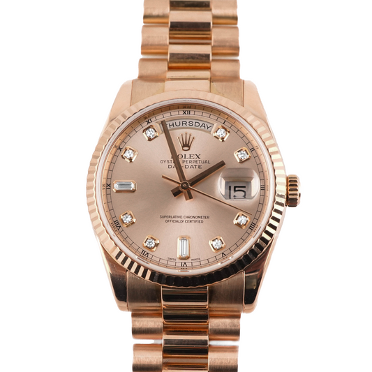 Rolex Day-Date 36 Pink Champagne Diamond Dial on President 118235 2005