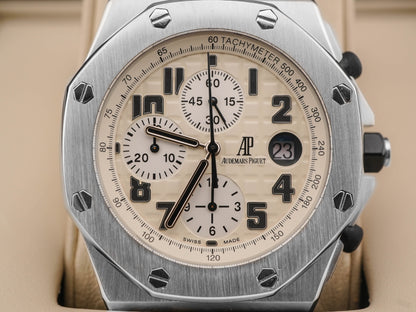Audemars Piguet Royal Oak Offshore Chronograph Safari White Dial on Blue Rubber 26170ST.OO.D091CR.01 Complete 2013