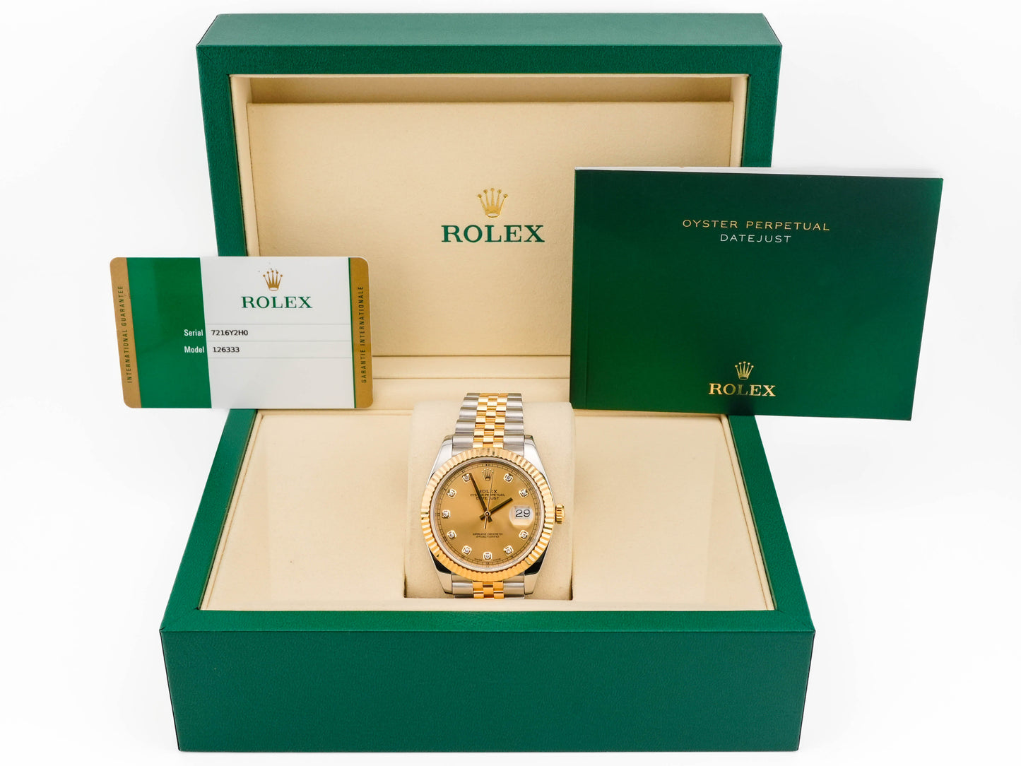 Rolex Datejust 41 Champagne Diamond Dial on Jubilee 126333 Card 2016